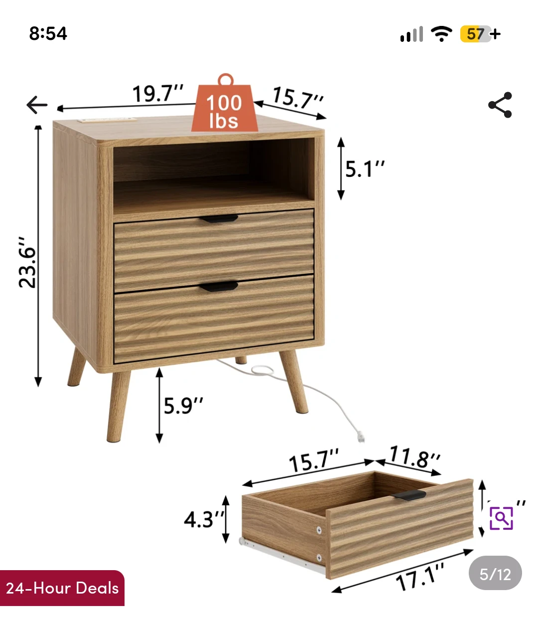 Ebern Designs Set of 2 Nightstand with LED Lights