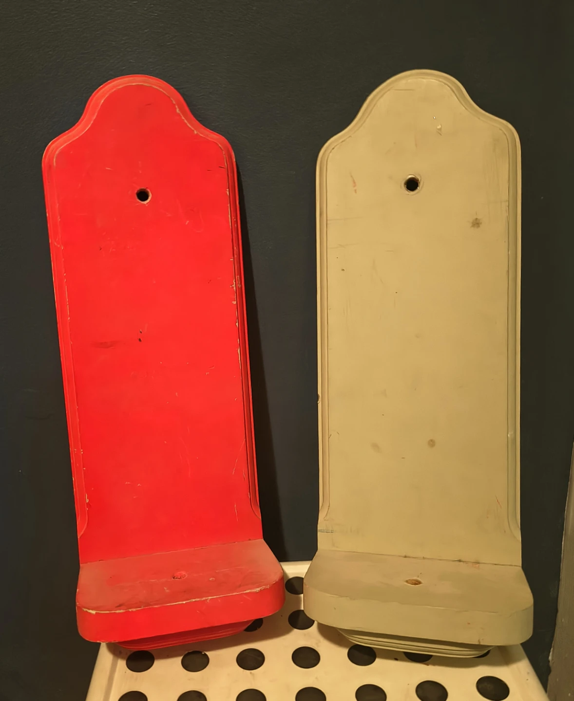 Vintage Red and Beige Wall Mount Shelf Holders (Set of 2)