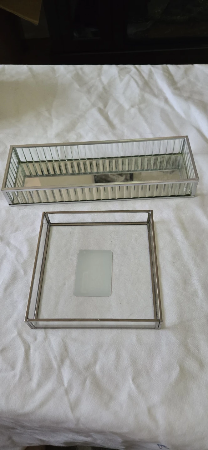 2 x Glass Jewelry Tray with Metal Trim