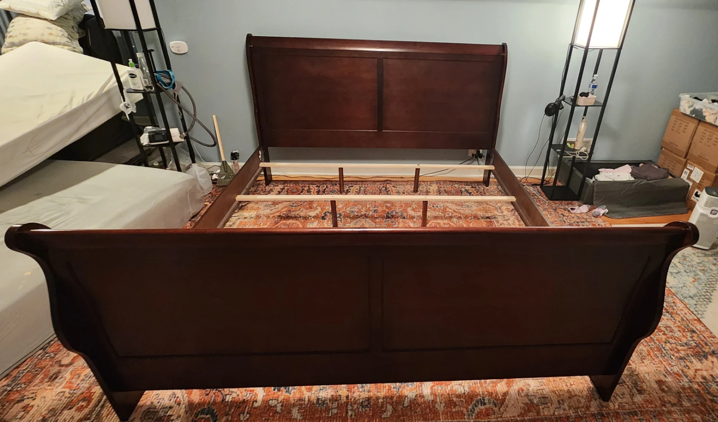 Wooden Sleigh King Sized Bed Frame - Dark Brown