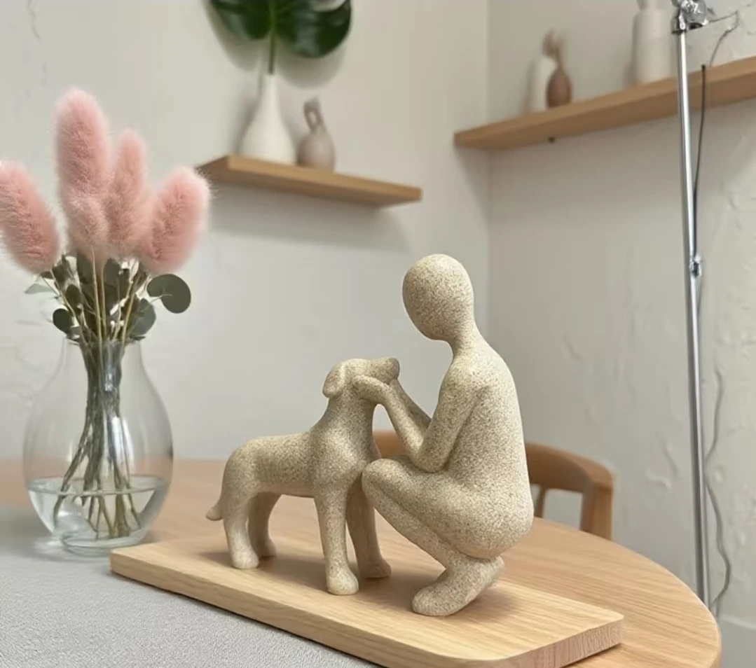 Friends 4ever – Human & Dog Sandstone Statue *new - photo 5