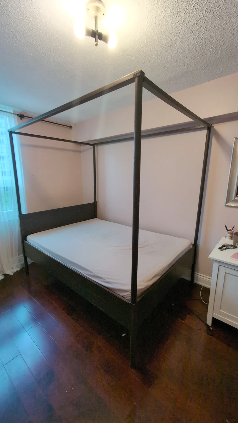 Dark Wood Canopy Bed Frame double size