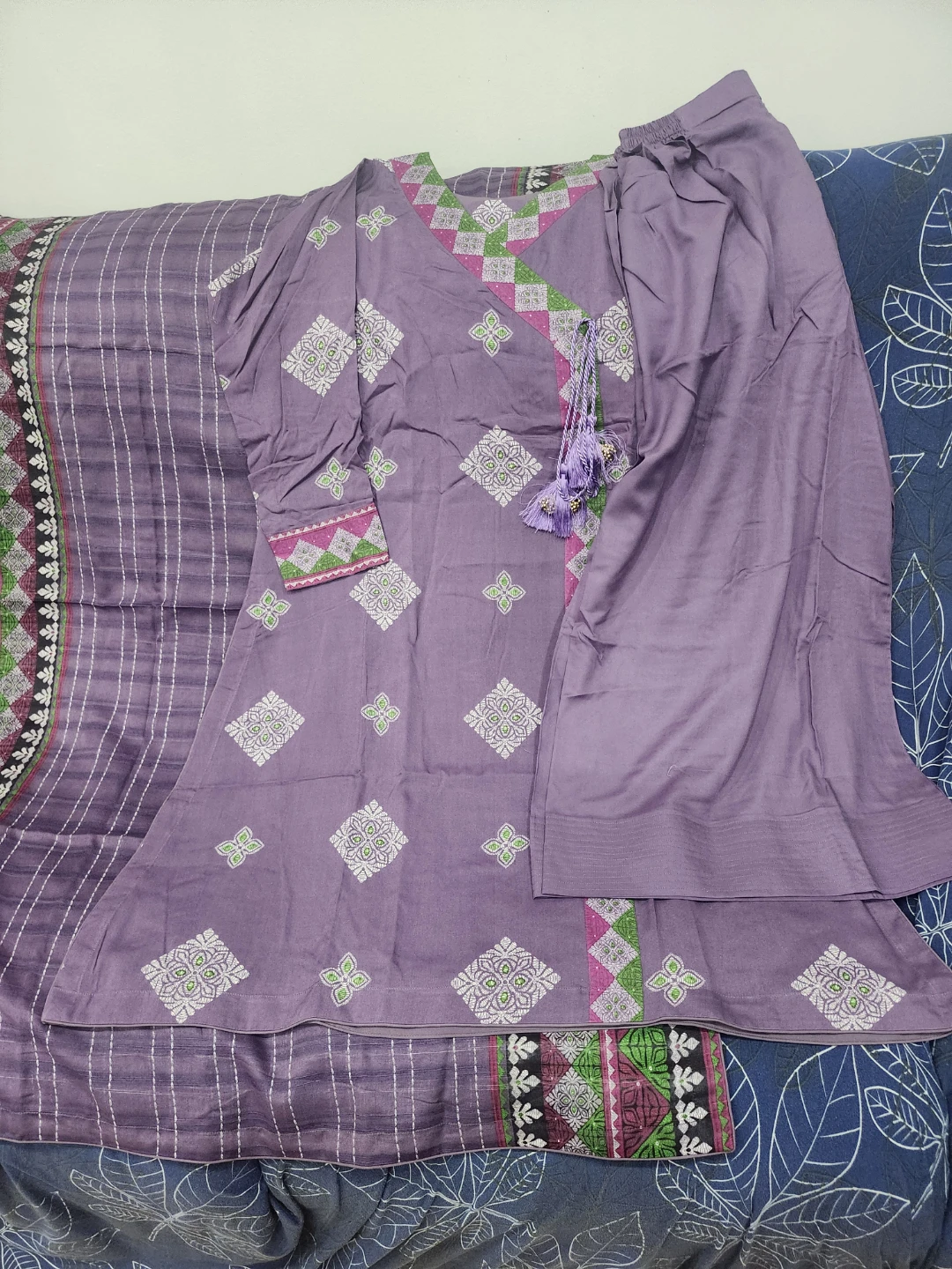 Purple Embroidered 3-Piece Suit