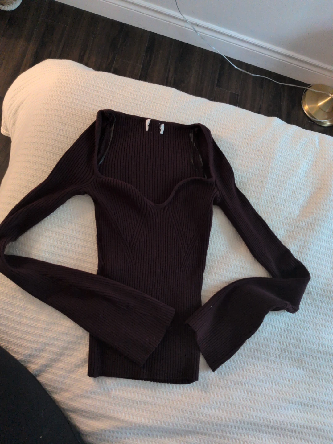 H&M Ribbed Square Neck Long Sleeve Top