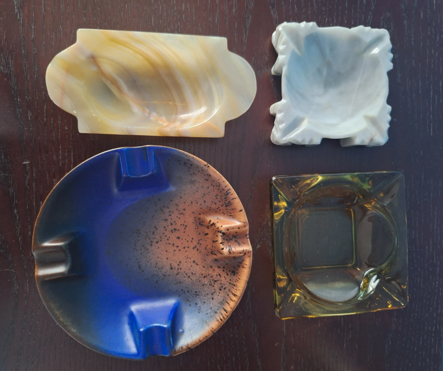 Assorted Ashtrays: Onyx, Marble, Ceramic, and Glass