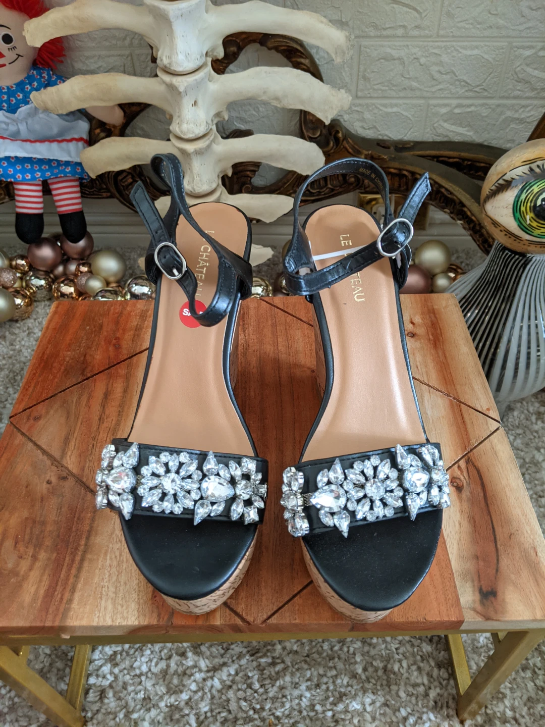 Le Château Black Embellished Wedge Sandals - photo 2