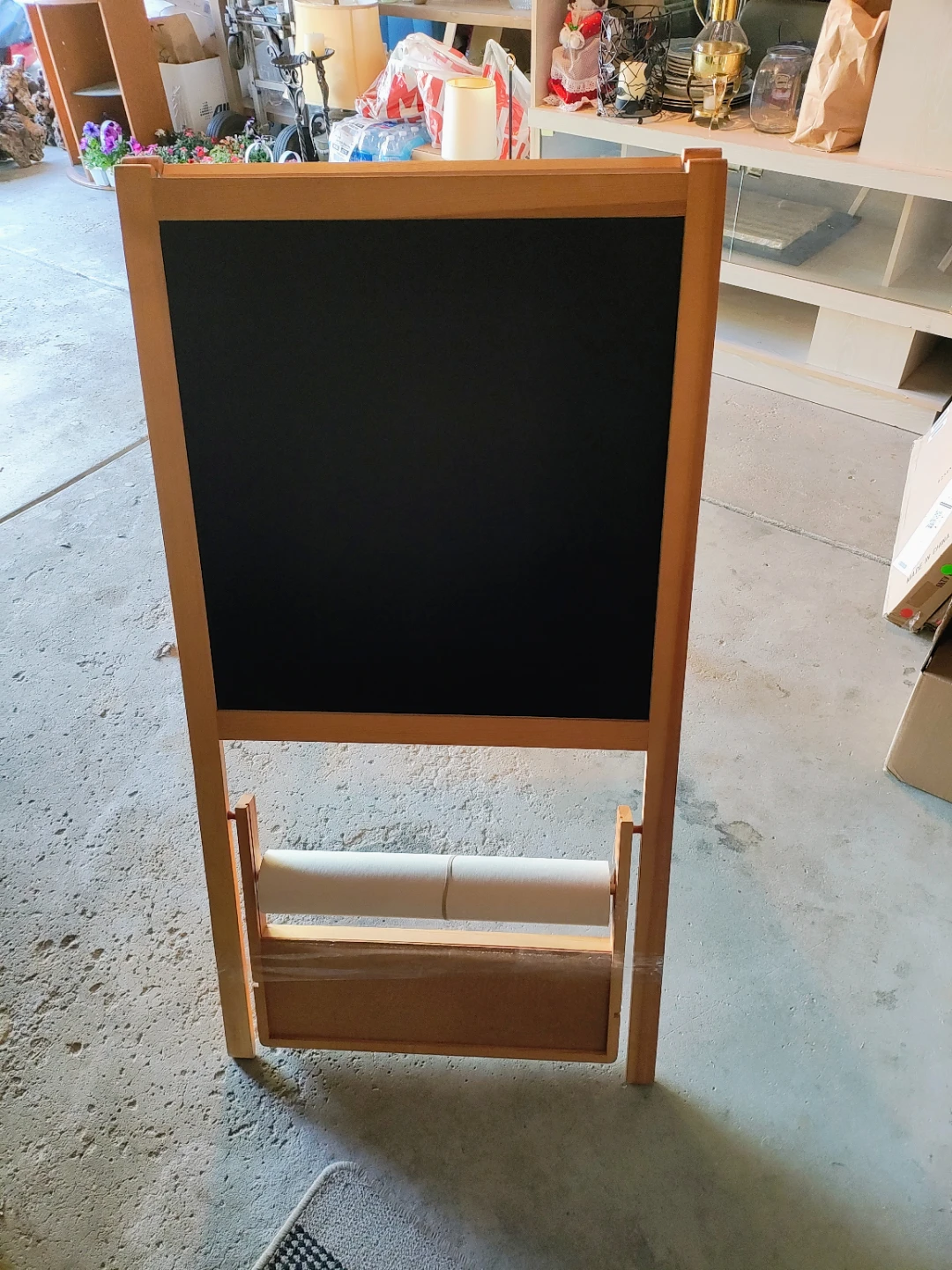Wooden Easel with Chalkboard and Paper Roll Holder