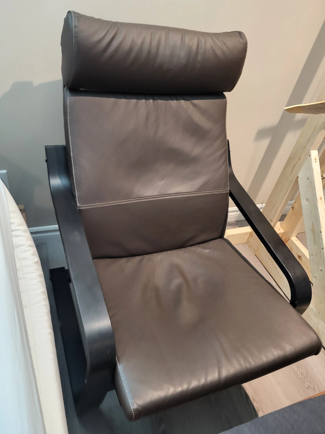 Brown Leather IKEA Poang Chair with Ottoman - photo 2