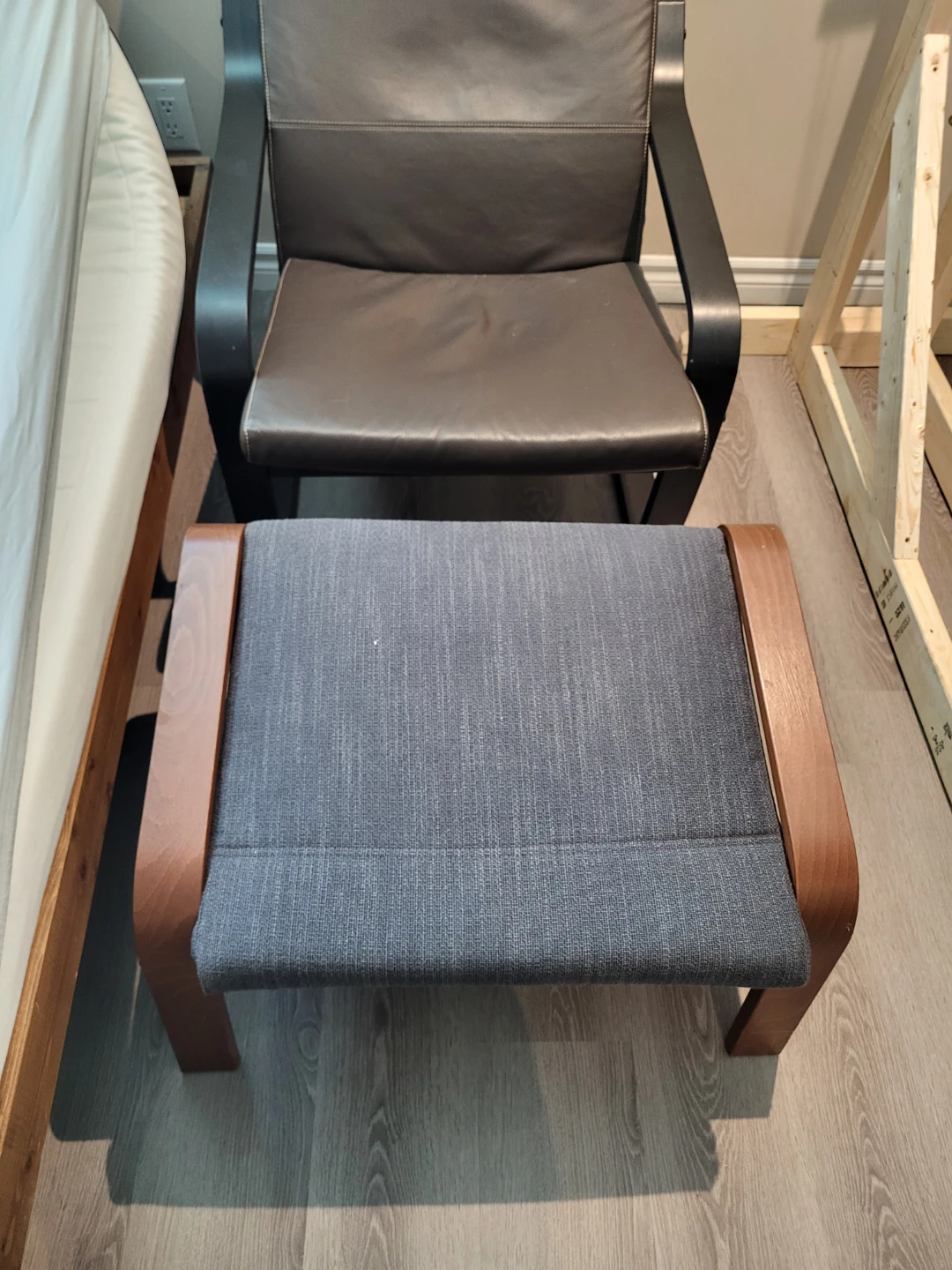 Brown Leather IKEA Poang Chair with Ottoman - photo 3