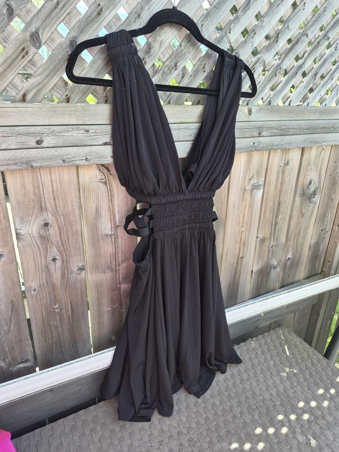 Express Black Deep V-Neck Smocked Waist Dress