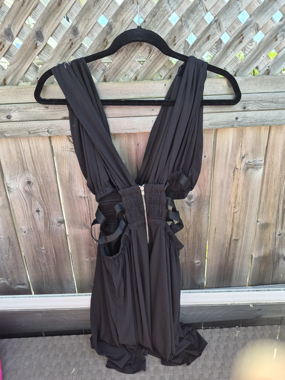 Express Black Deep V-Neck Smocked Waist Dress - photo 2