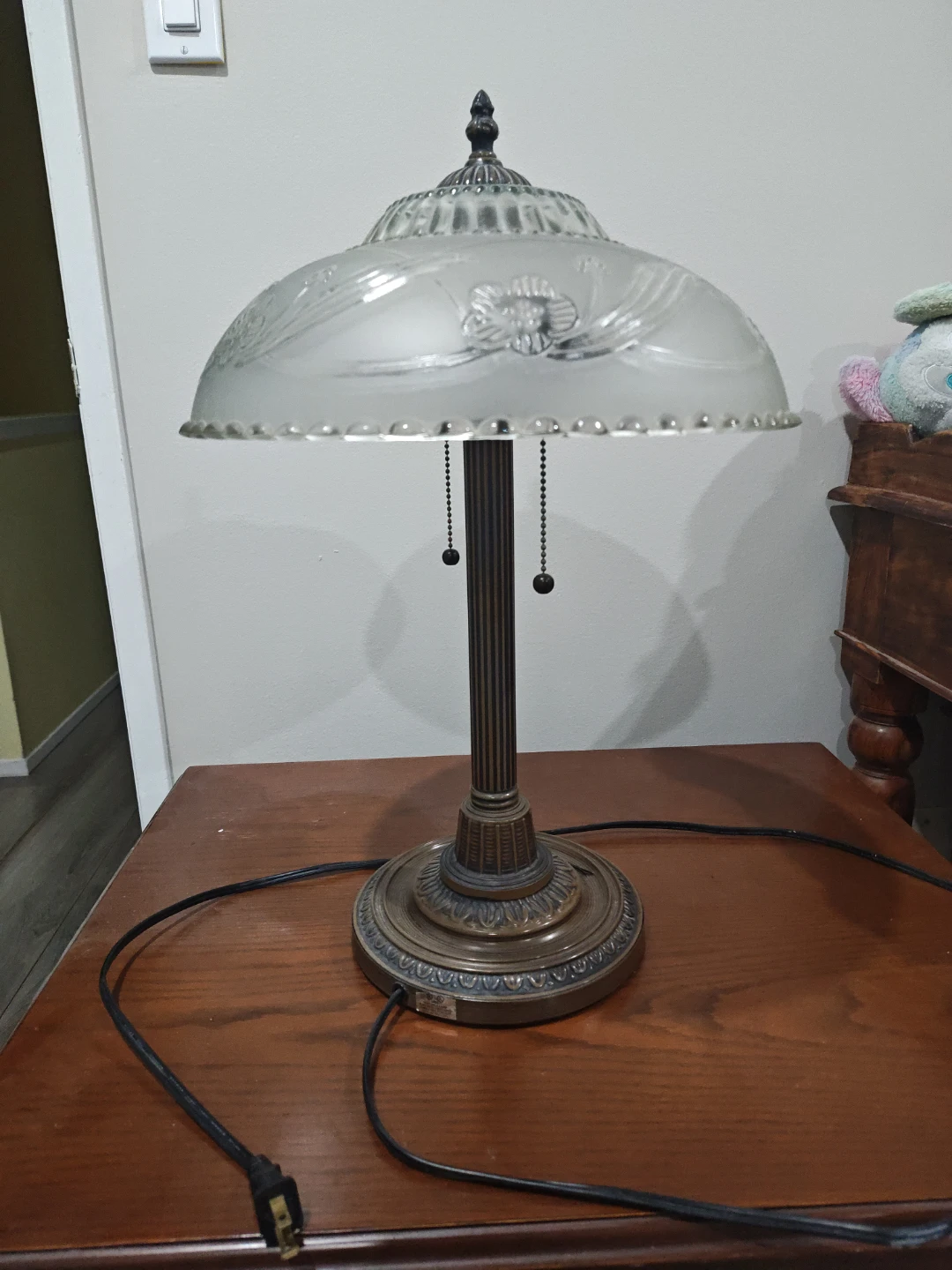 Vintage Banker's Lamp with Frosted Glass Shade