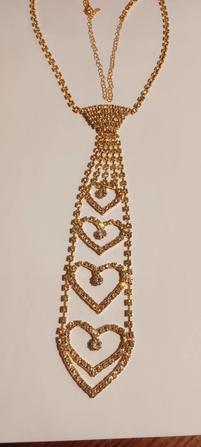 New !! Gold Tone Rhinestone Heart Tie Necklace - photo 5