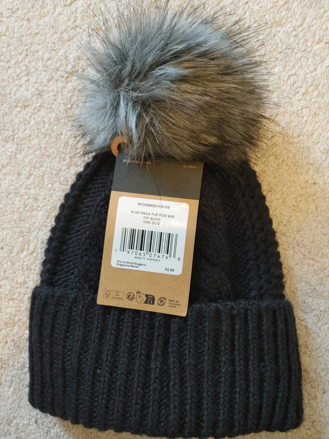 The North Face Oh Mega Fur Pom Beanie - Black - One Size