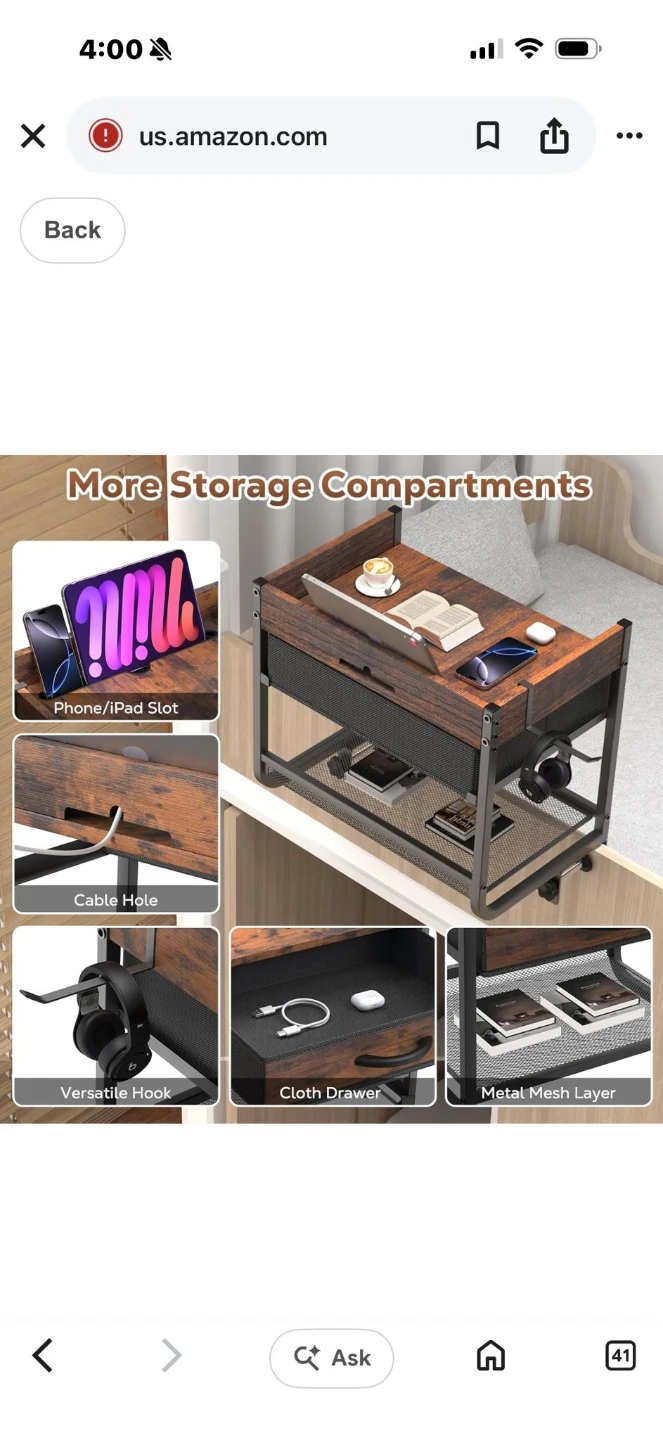 Bedside Shelf with Drawer and Hooks - photo 2