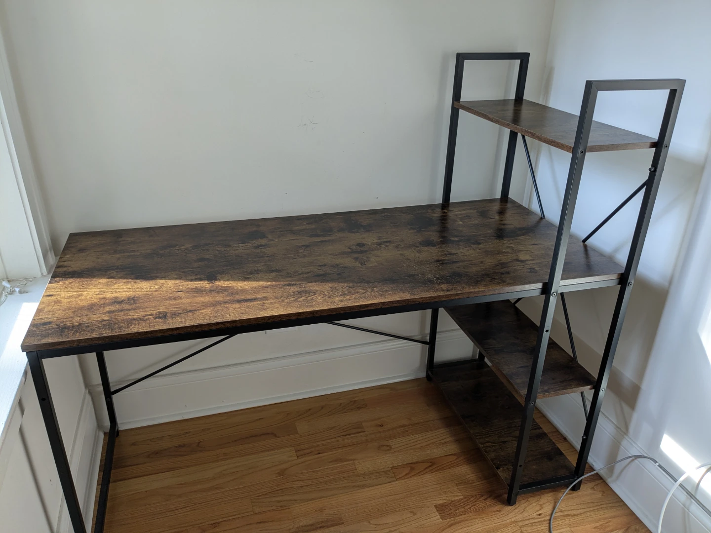 Brown Computer Desk with Adjustable Shelves