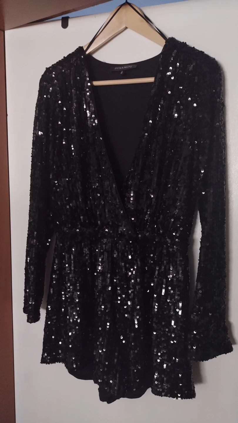 Dynamite Black Sequin Romper Size M