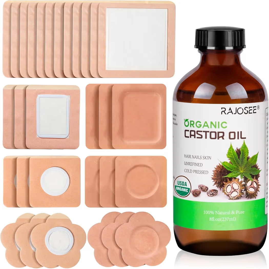 Castor Oil Pack Set w/ Organic Castor Oil, 32PCS Wellness Wrap