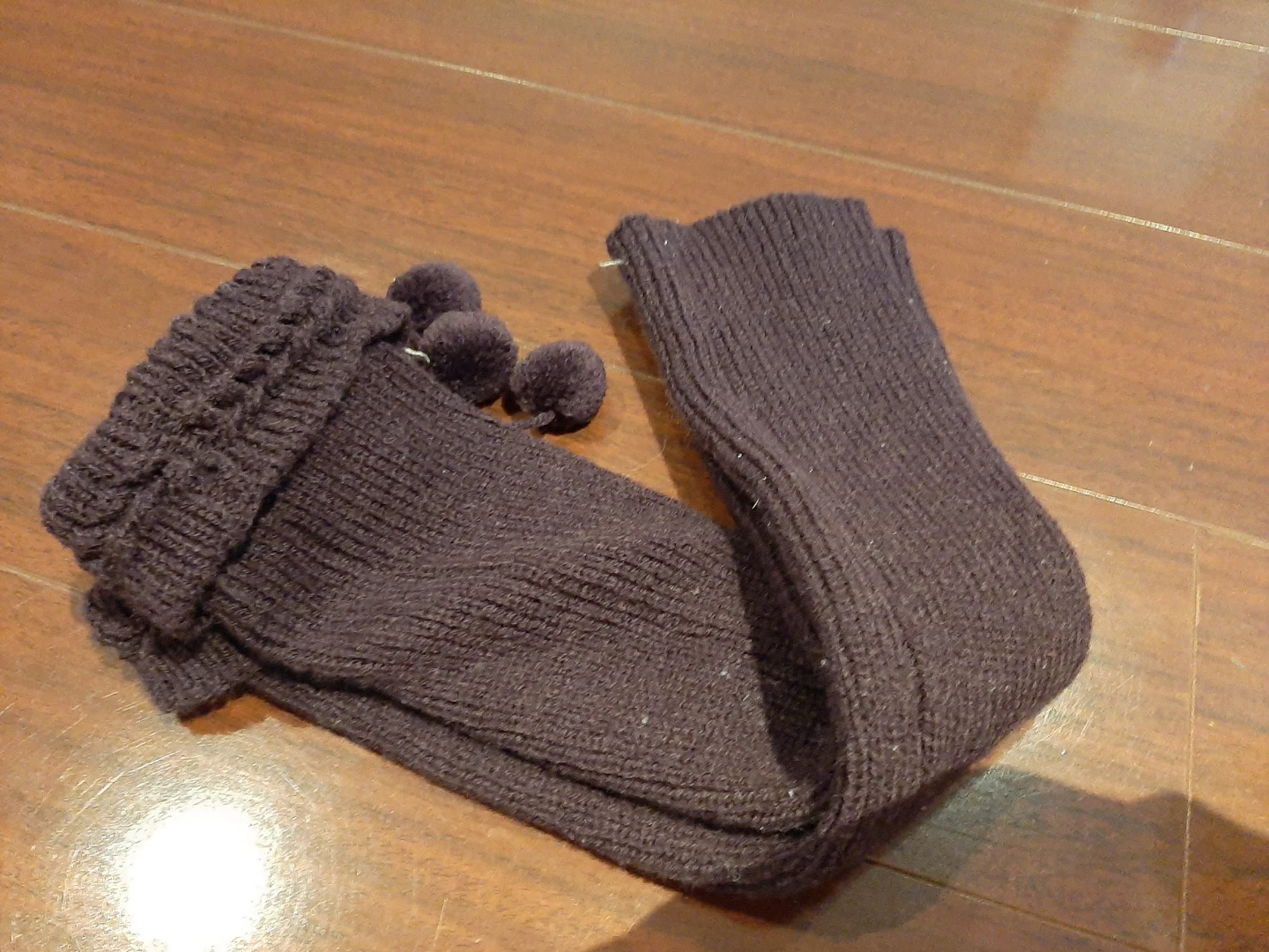 Dark Purple Knit Leg Warmers with Pom Poms