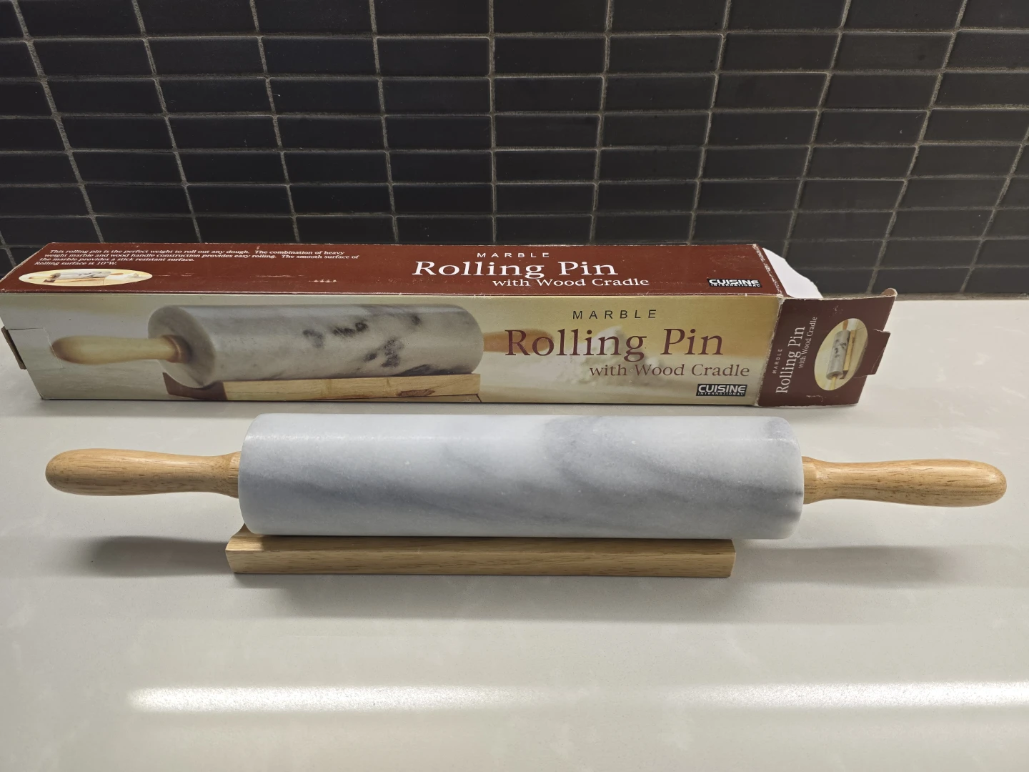 Cuisine Marble Rolling Pin with Wood Cradle