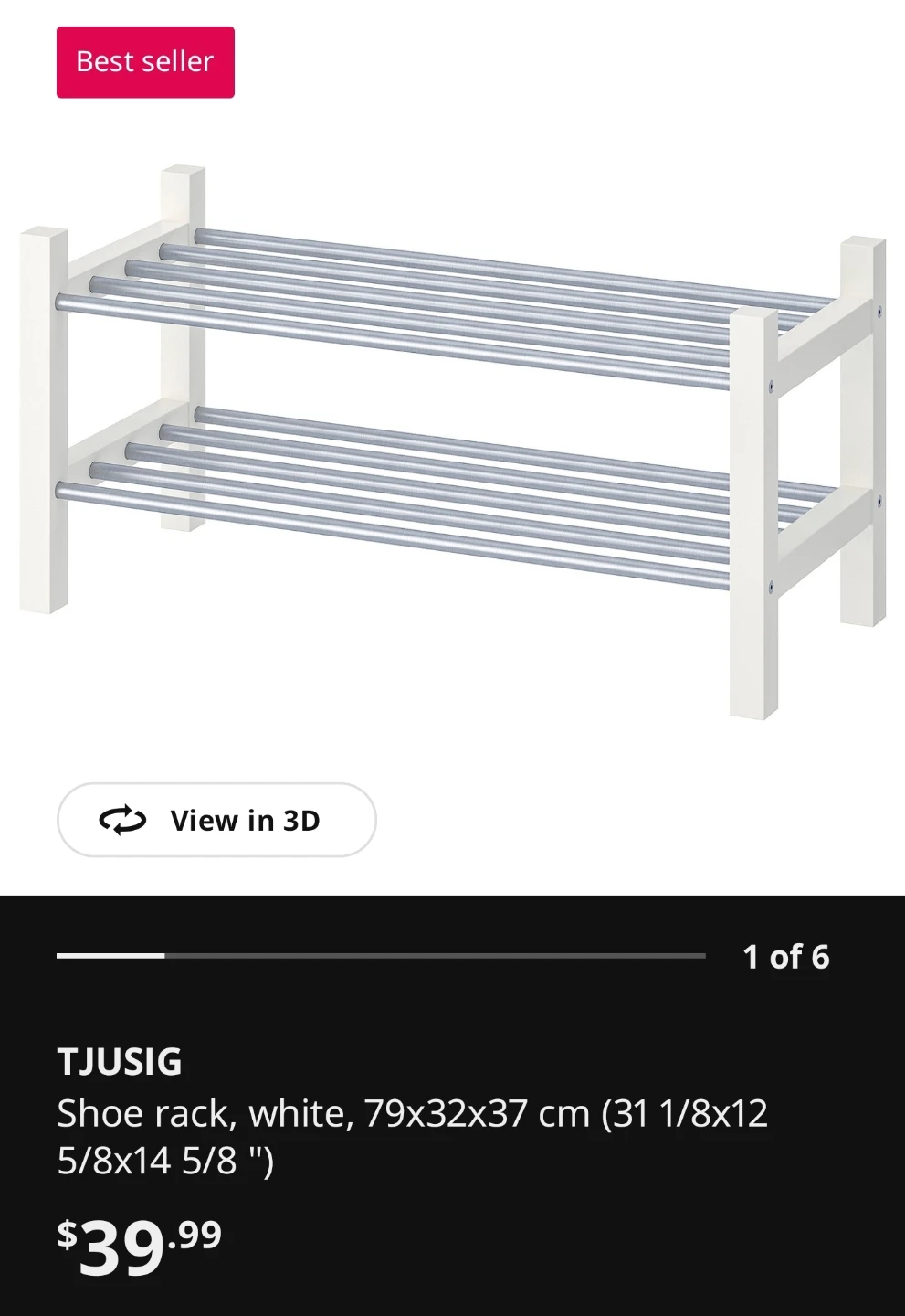 IKEA TJUSIG Shoe Rack - White - photo 4