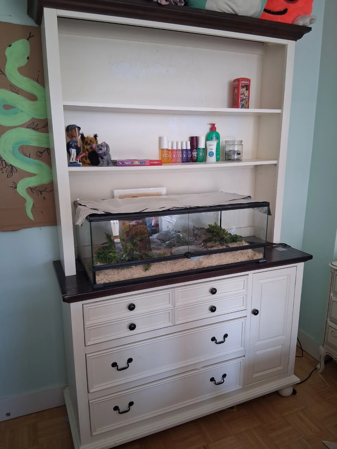 Wood Dresser with Cabinet and Hutch