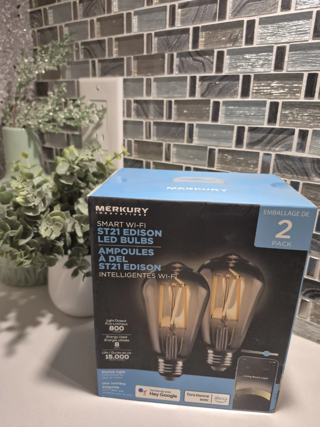 Merkury Innovations Smart Wi-Fi ST21 Edison LED Bulbs (2 Pack)