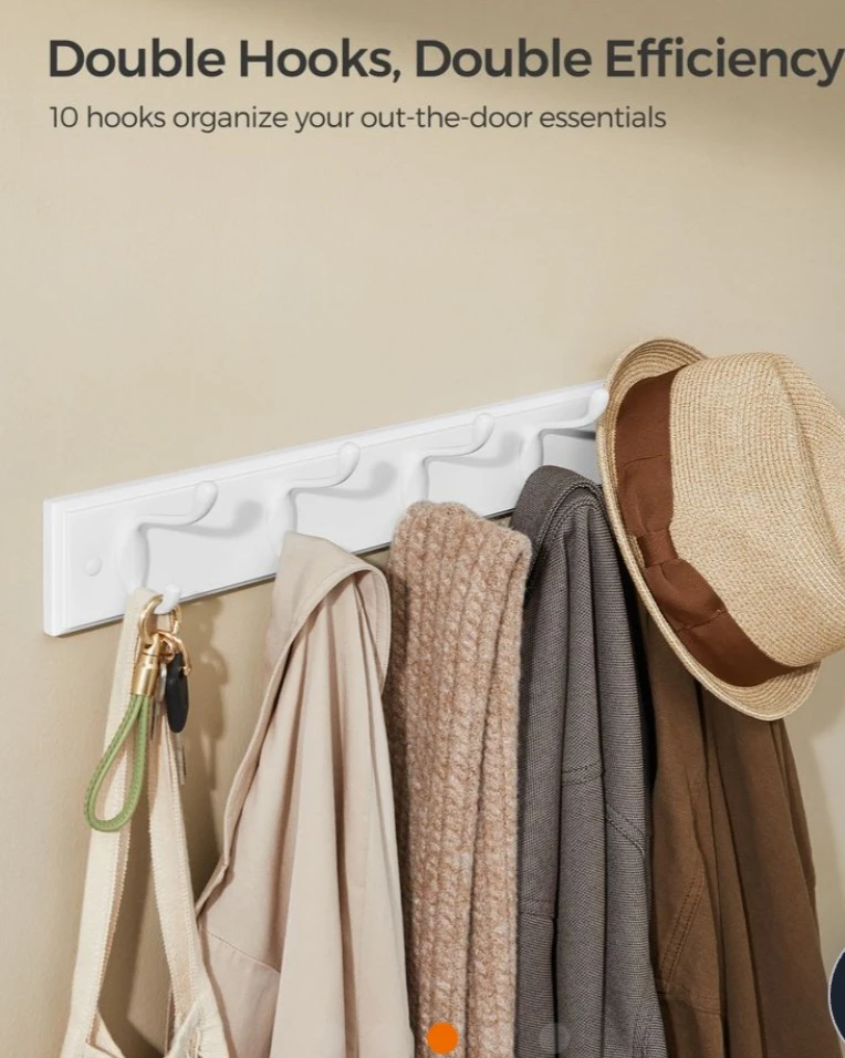 SONGMICS White Coat Rack with 10 Hooks