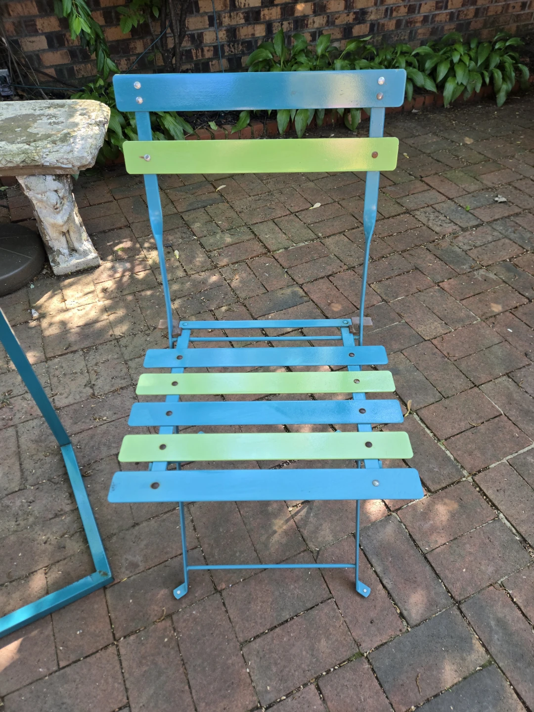 Blue and Green Metal Bistro Chairs + Table (Set of 3) - photo 2