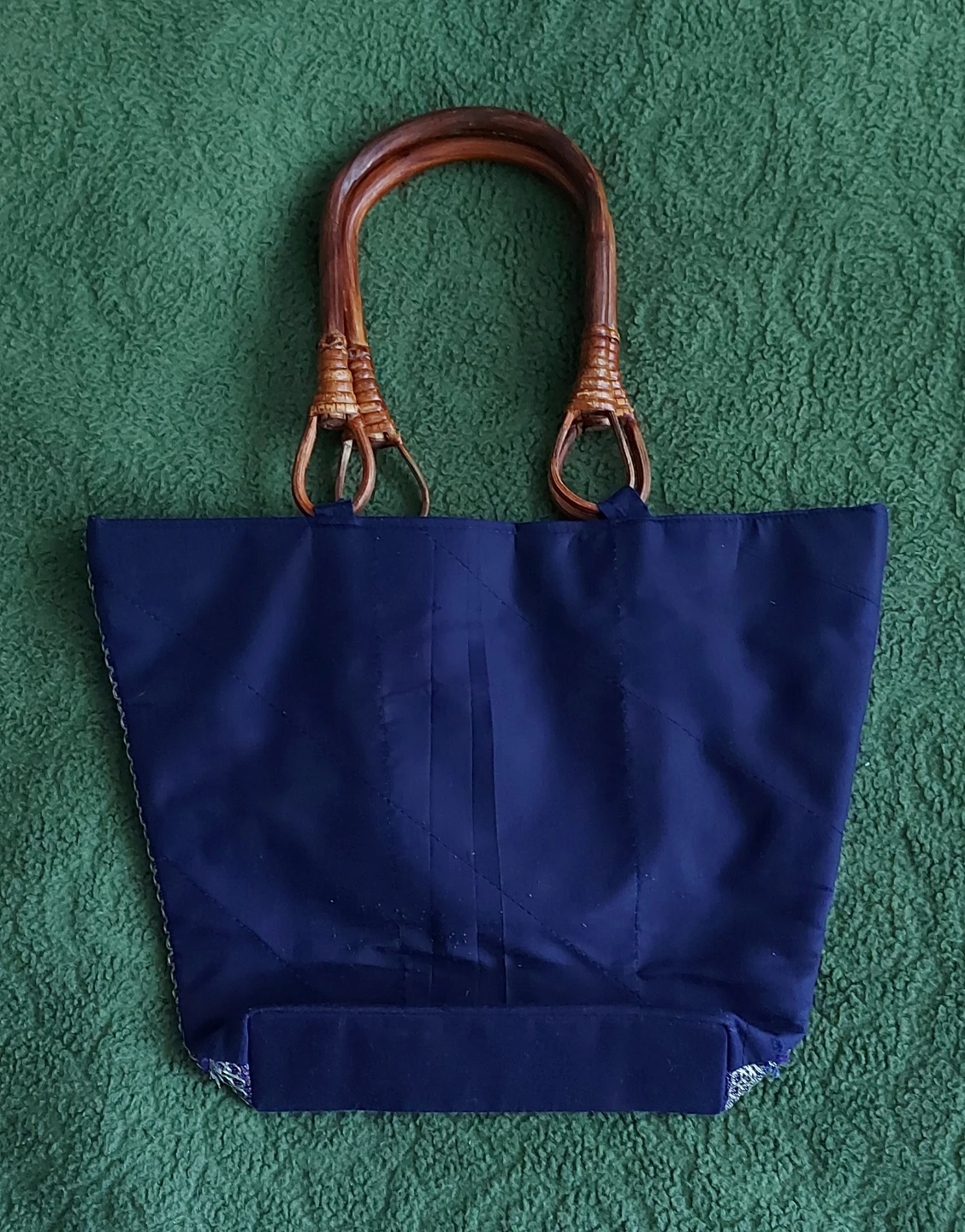 Blue Patchwork Tote Bag with Wooden Handles - photo 2