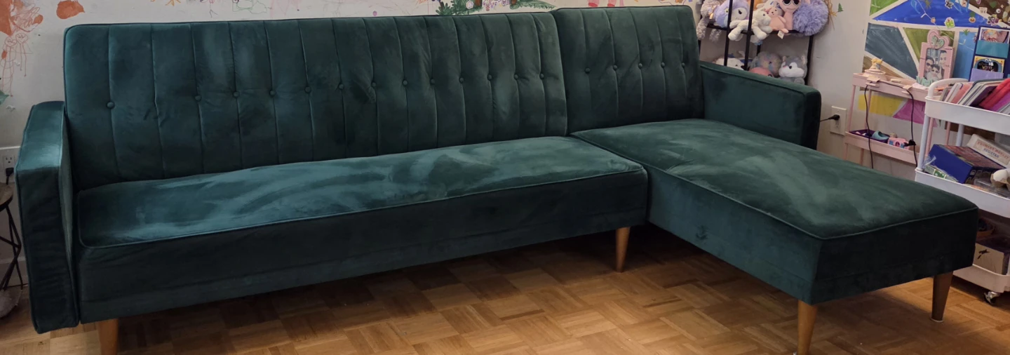 Deep Green Velvet Sectional Sofa bed with Chaise - photo 2