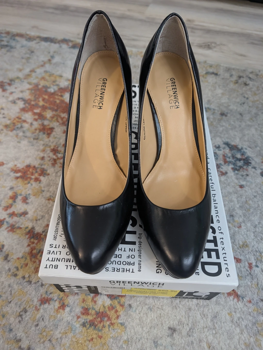 Greenwich Village Black Leather Platform Heels - Size 7 - photo 3