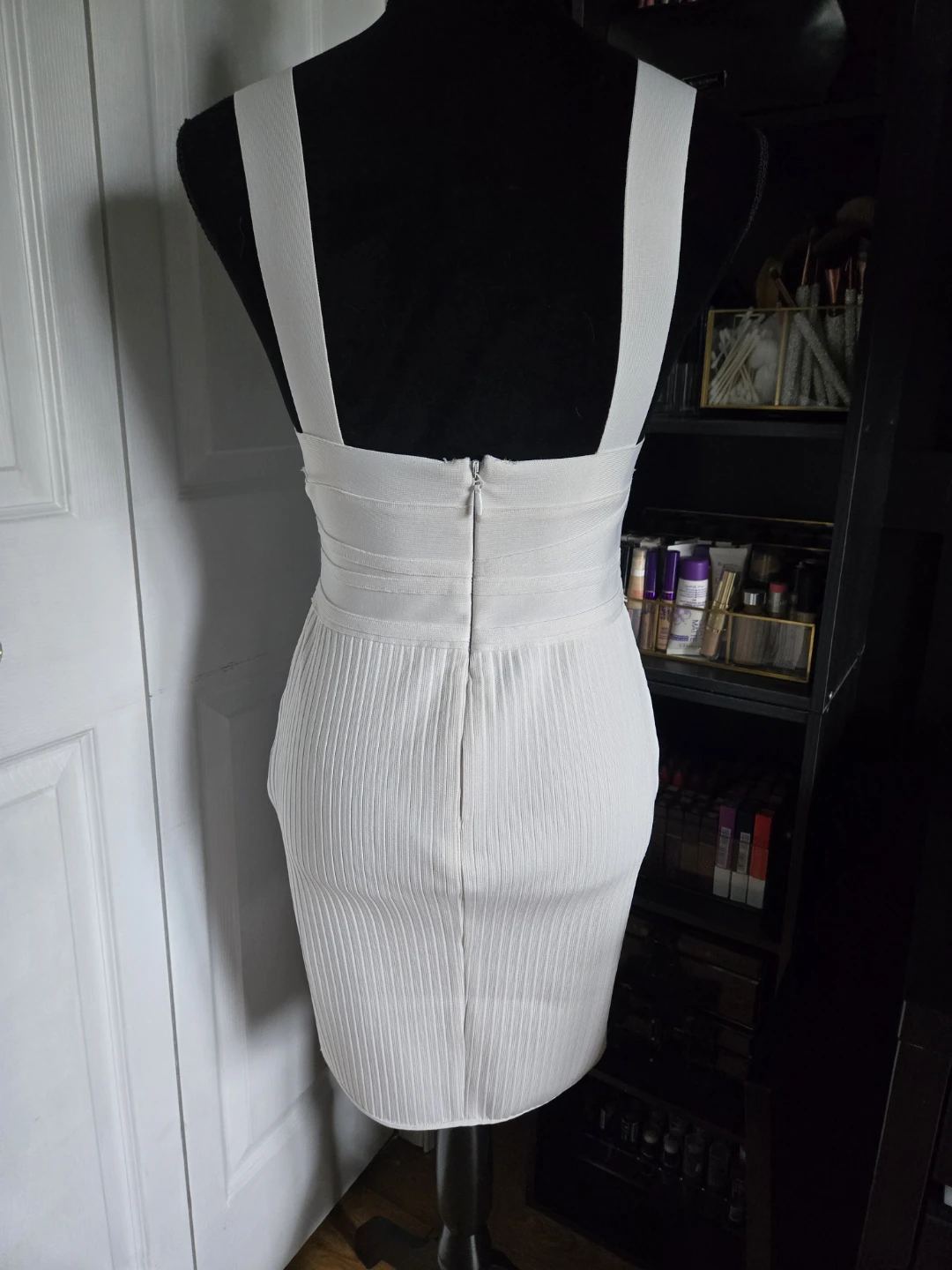 White Sleeveless Bodycon Dress with Tie Waist - photo 4