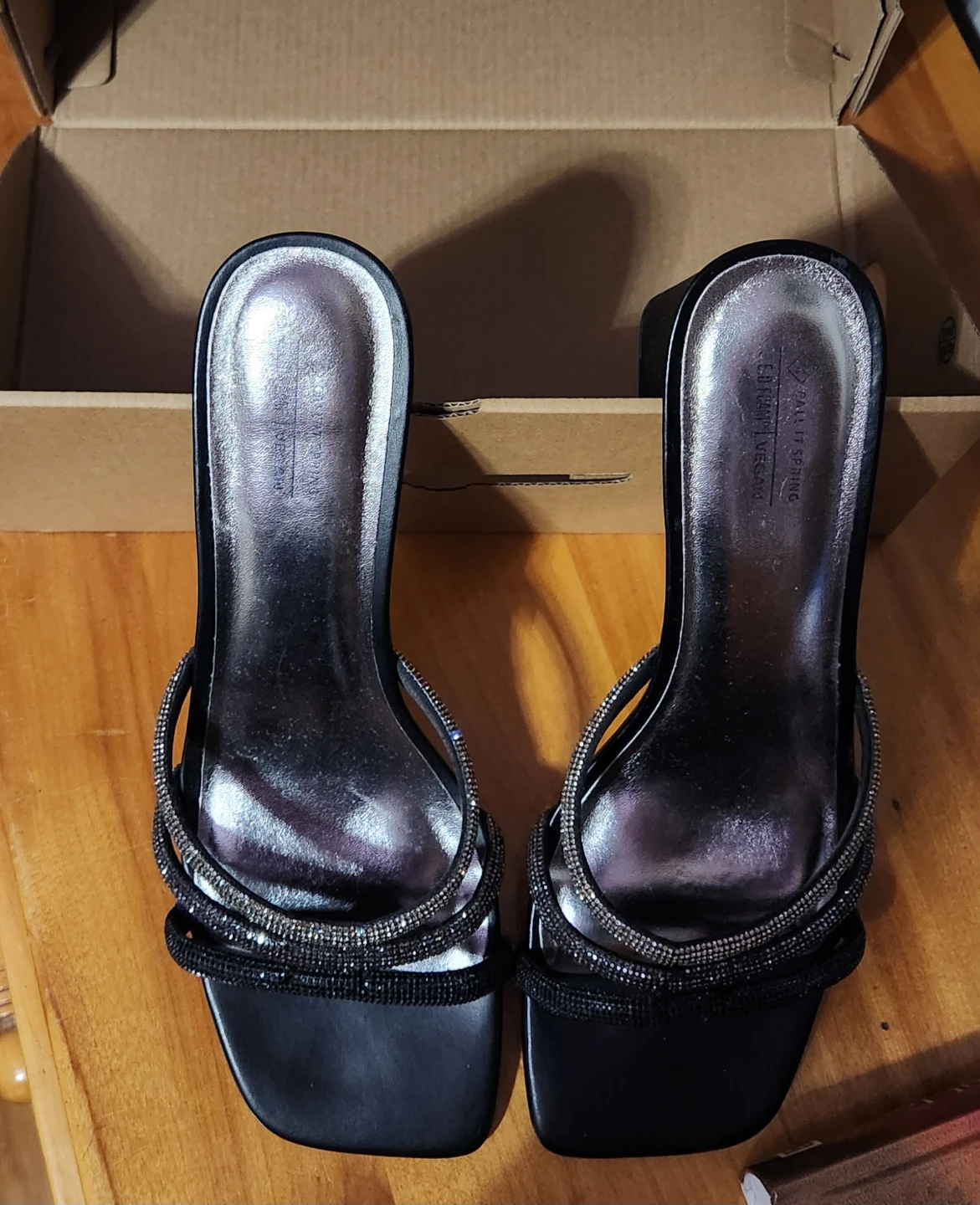 Call It Spring Black Embellished Heeled Sandals - Size 10