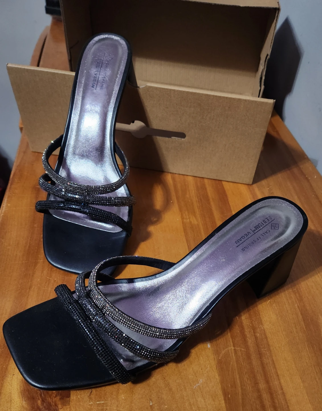 Call It Spring Black Embellished Heeled Sandals - Size 10 - photo 2
