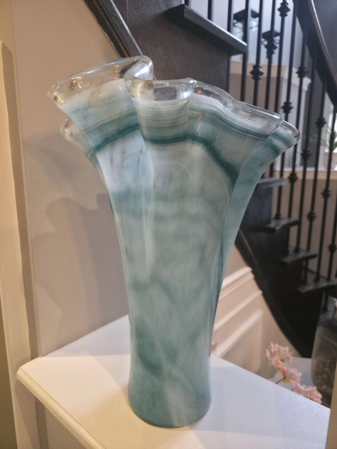 Glass Swirl Vase - Blue and White