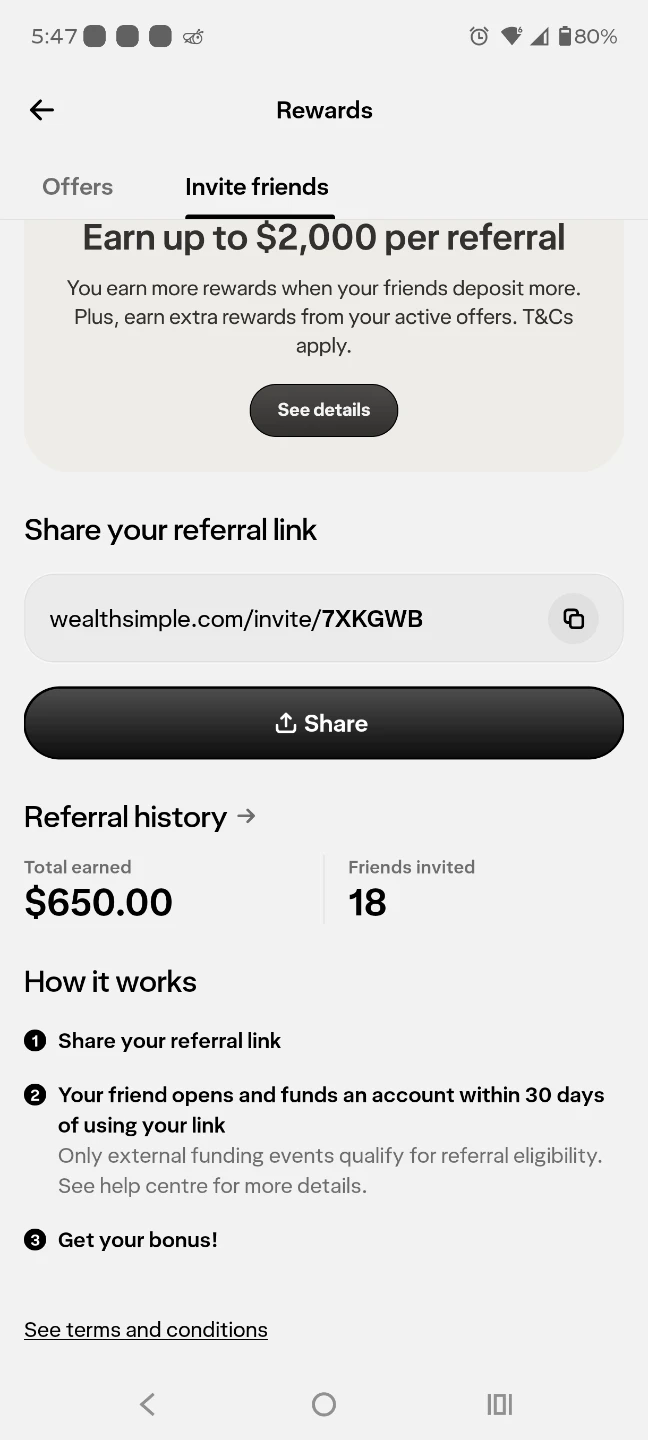 Wealthsimple Referral Link & $650 Earned