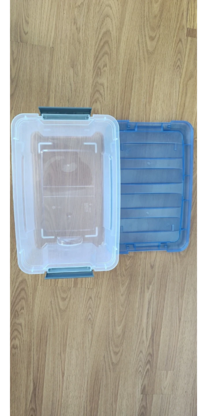 Clear Storage Bin with Blue Lid - photo 2
