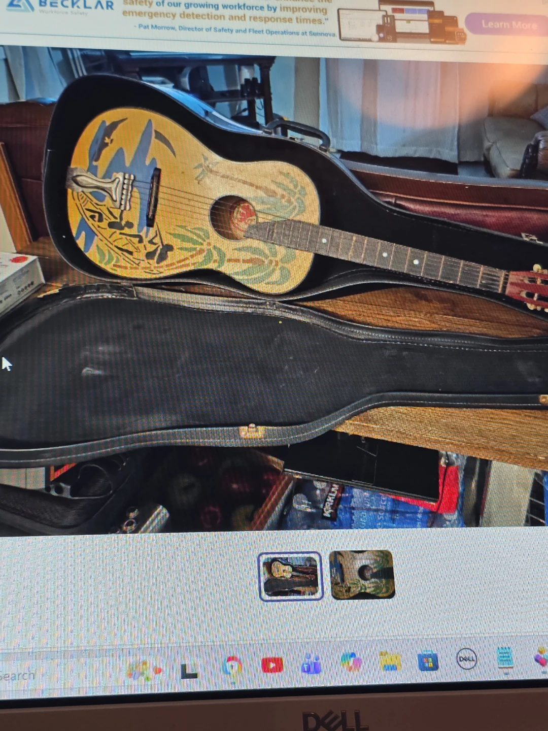 Acoustic Guitar with Tropical Design and Case