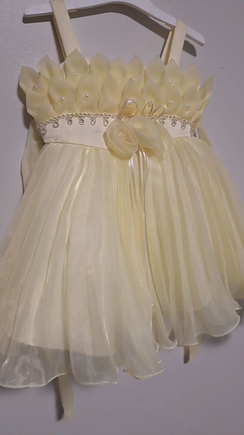 Creamy Yellow Baby Dress with Pearls & Flowers (18M)
