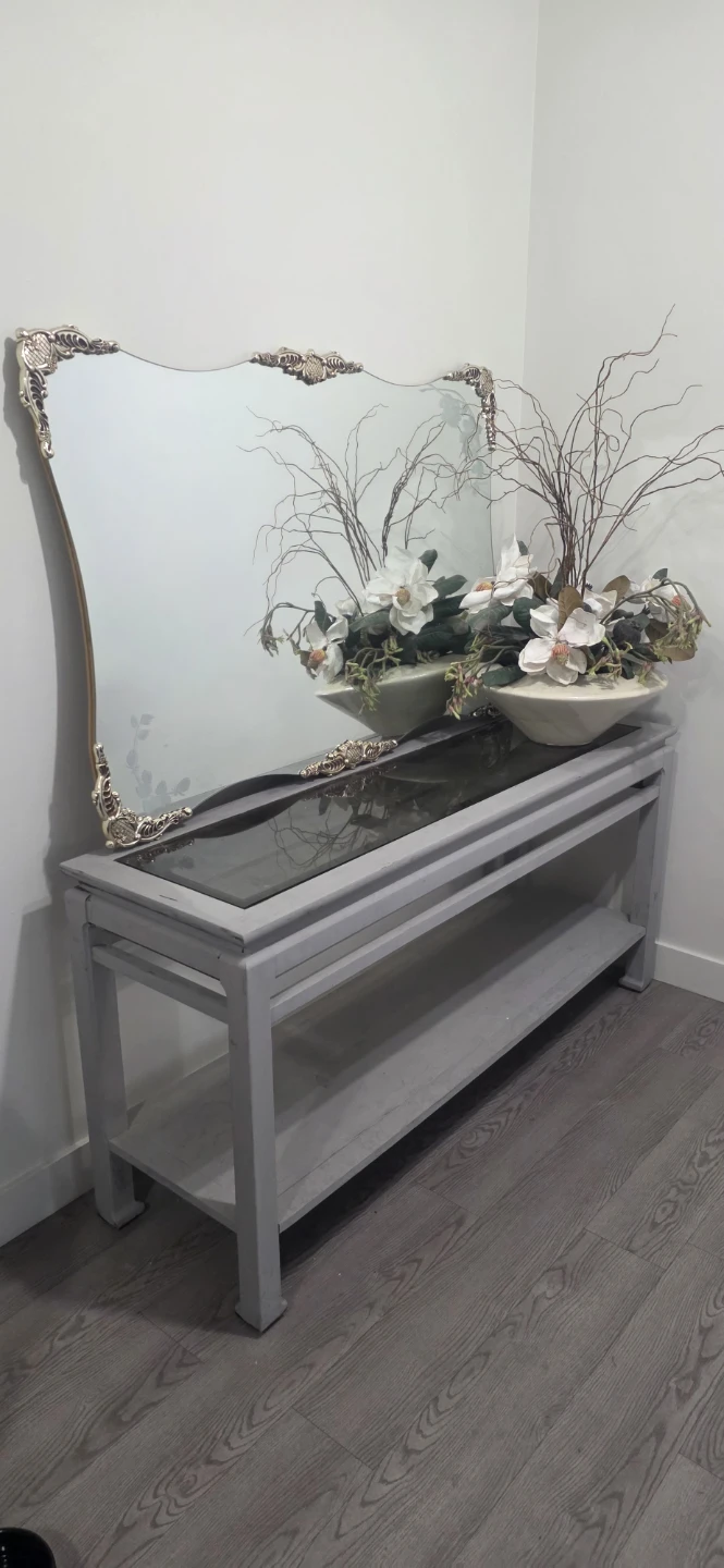 Grey Console Table with Glass Top and Mirror - photo 2