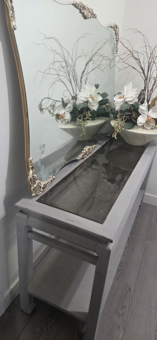 Grey Console Table with Glass Top and Mirror - photo 3