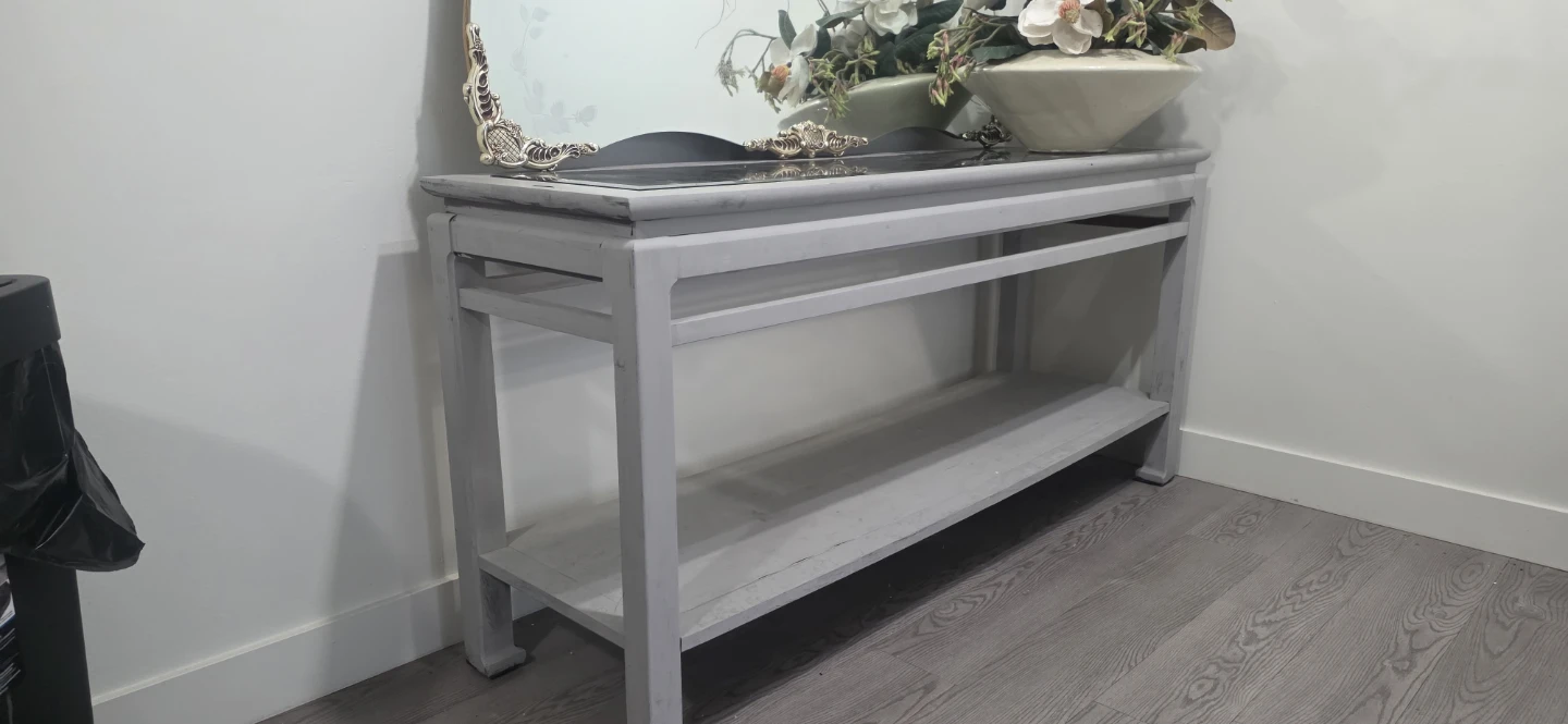Grey Console Table with Glass Top and Mirror - photo 4