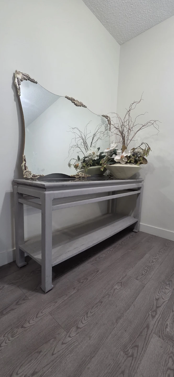 Grey Console Table with Glass Top and Mirror - photo 5