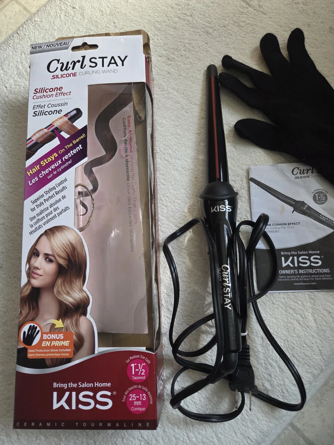 KISS Curl Stay Silicone Curling Wand 1-1/2" Tapered