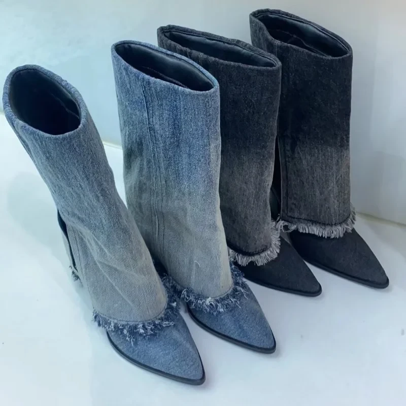 Denim Boots with Fringe Detailk
