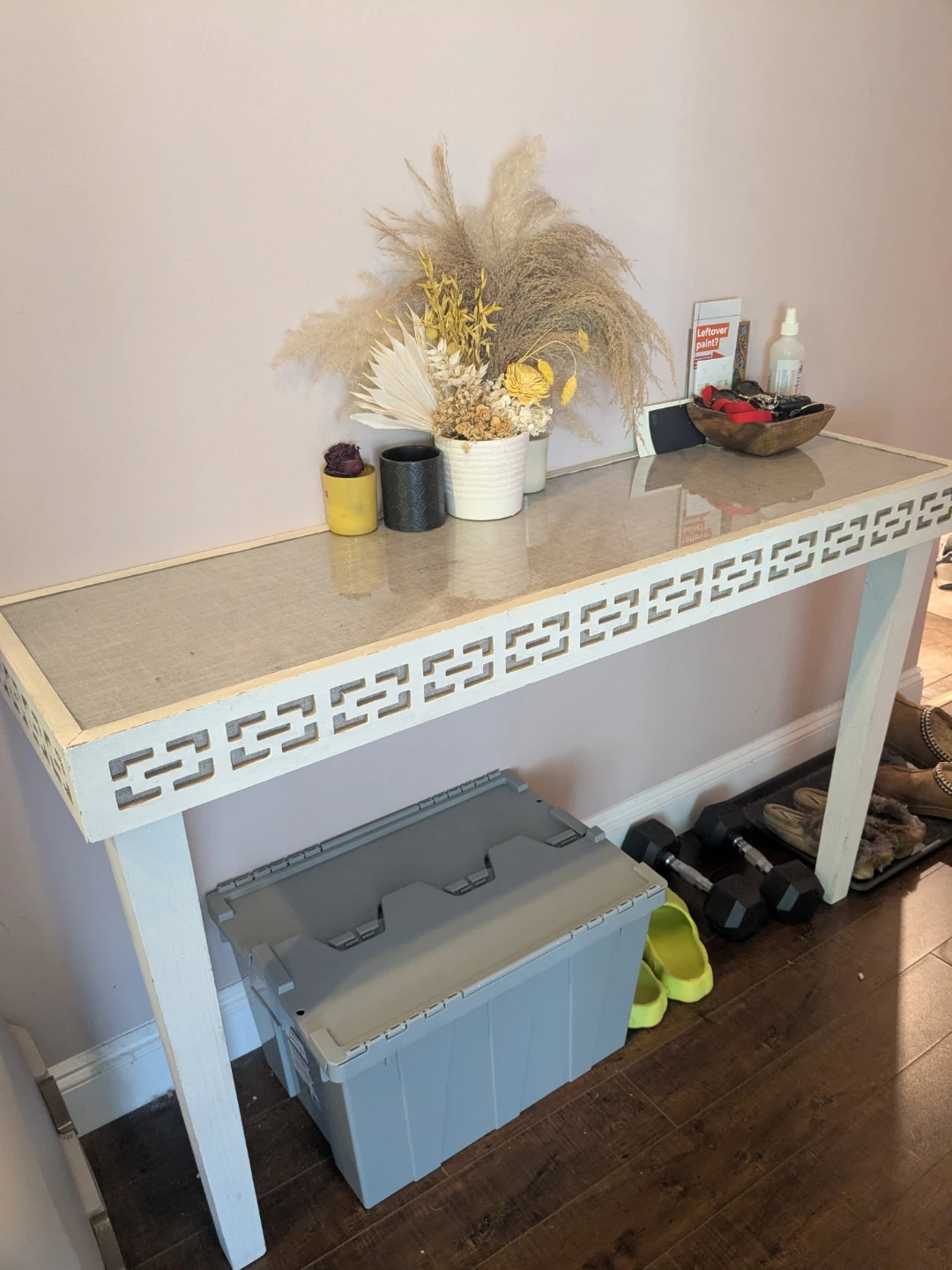 White Console Table with Fabric Inlay