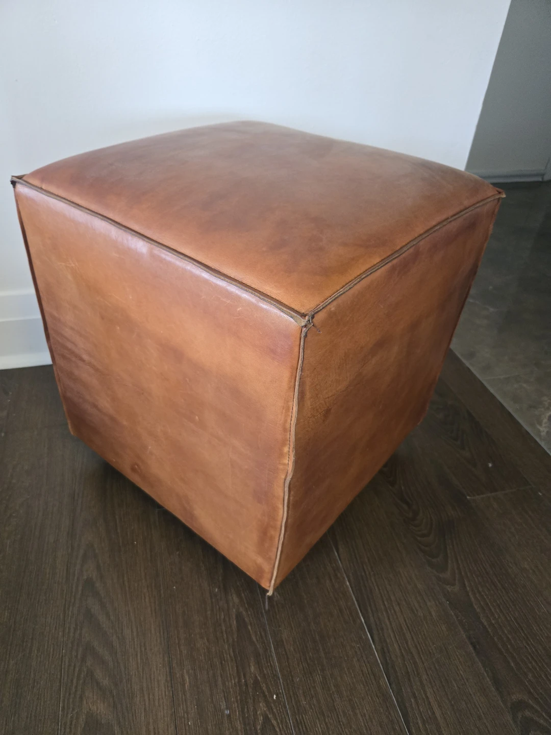 Genuine Leather Cube Ottoman
