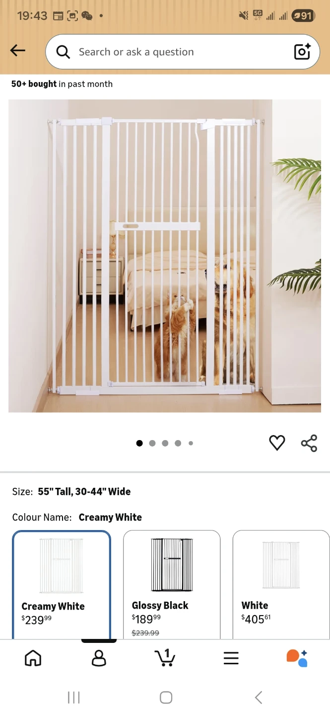 White Pet Gate 55" Tall, 30-44" Wide