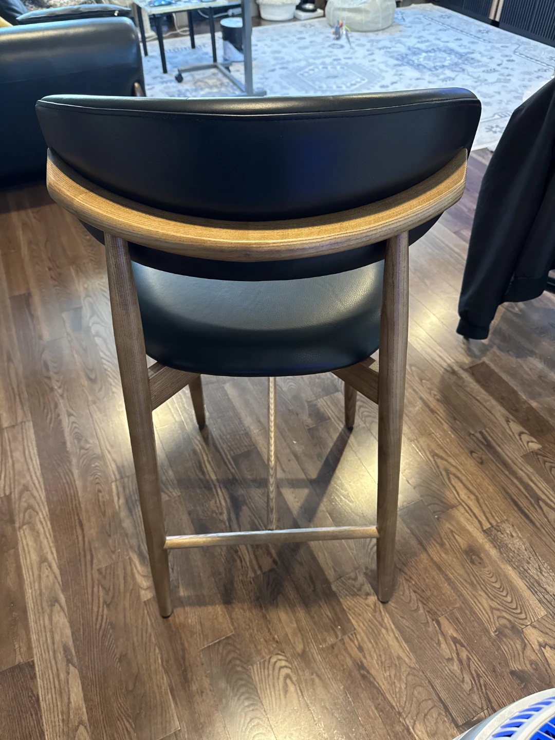 Black genuine  Leather Bar Stool with Wood Legs - photo 3
